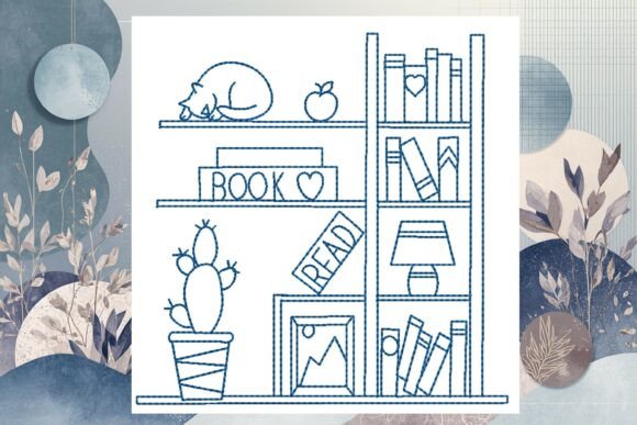 Bookshelf 2 Line Art - Six Sizes